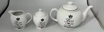 Buy 'Keep Calm & Carry On', White Tea Set, Teapot, Small Milk Jug & Sugar Pot  #MCB • 5.41£
