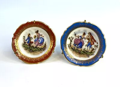 Buy Limoges France Miniature Porcelain Decorative Plates Lot Of 2 -Gold Trim & Stand • 18.97£