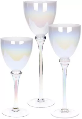Buy Set Of 3 Tall Glass Candle Holders Goblet Style Table Centrepiece Wedding Decor • 35.99£