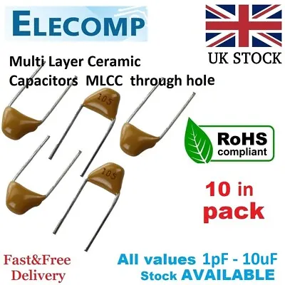 Buy Multi Layer Ceramic Capacitors 1pF - 10uF 5/10 Pack Free P&P UK Stock • 1.79£