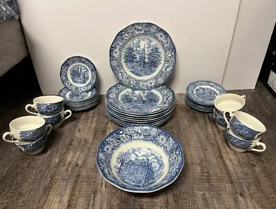 Buy Liberty Blue Vintage Dinnerware Set With Historic Colonial Scenes, Made In Engla • 285.05£
