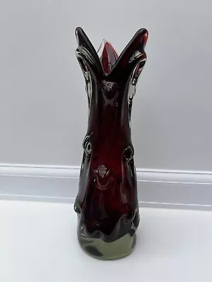 Buy Vintage 1960s Josef Hospodka Chribska 27cm Dark Ruby Red Knobbly Czech Glass • 38£