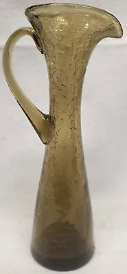 Buy Mid Century Crackle Glass Pitcher Smoke Colored 8 1/4 Inches #1476 • 20.38£