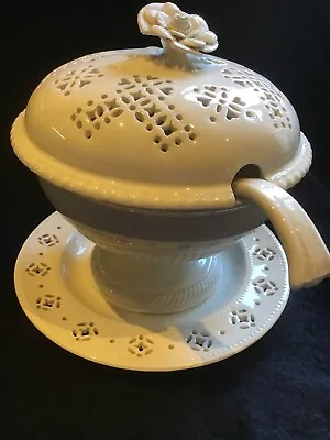 Buy Vintage Leedsware Creamware Small Tureen With Ladle And Underplate. • 50£