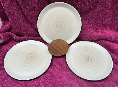 Buy 3 Purbeck Pottery Brown Swirl Salad Plates & Wooden Coffee Pot Lid • 15.75£