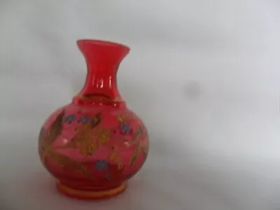 Buy Antique Cranberry Glass Vase Withenamal Flowers • 10£
