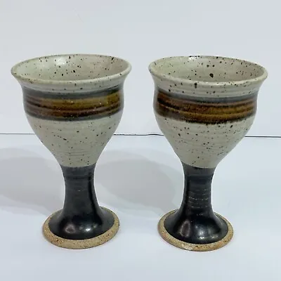 Buy Pair Of Studio Art Pottery Glazed Stoneware 6  Tall Wine Goblet • 19.14£