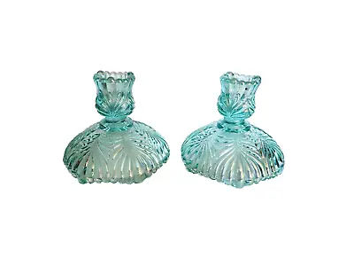Buy Fenton Light Ice Aqua Blue Iridescent Carnival Glass Candle Holders Set Of 2 • 36.48£