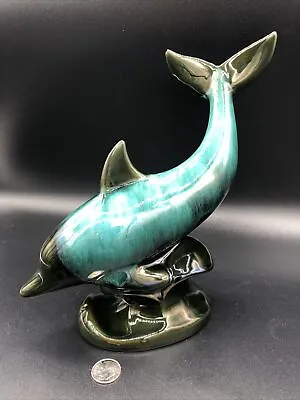 Buy Vintage Blue Mountain Art Pottery Green And Blue Glazed Dolphin Statue Figurine • 23.70£