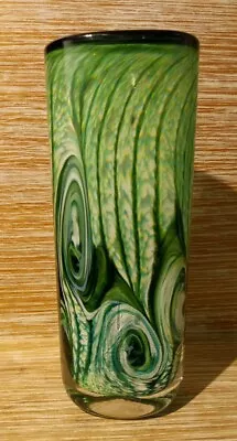 Buy Lovely GOZO Malta Signed Green Swirl Glass Vase Gold Flecks 28.5cm High • 55£