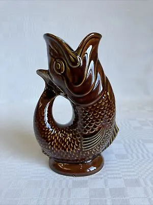 Buy Vintage Fish Jug Vase Devon Dartmouth Pottery Treacle Brown Glazed Gurgling 18cm • 49.99£
