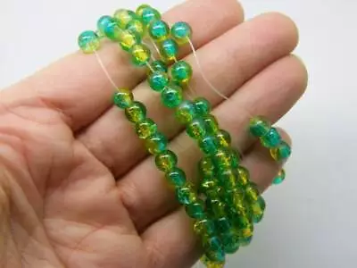 Buy 140  Green Yellow Crackle 6mm Glass Beads B173   - SALE 50% OFF • 1.15£