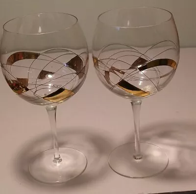 Buy Lot/2 Vintage Gold Mosaic Crystal Balloon Wine Glasses 8  MCM • 33.13£