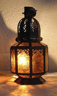 Buy Authentic Handmade Moroccan Candle Holder Lantern - Amber Glass Candle Holder • 19.95£
