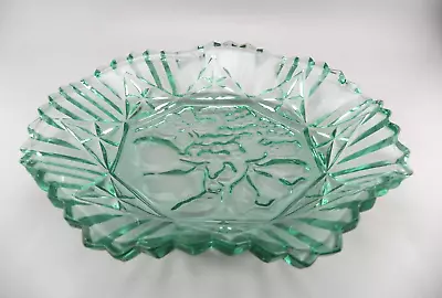 Buy Vintage Federal Glass Pioneer Green Centerpiece Bowl Crimped Embossed Fruit EUC • 8.95£