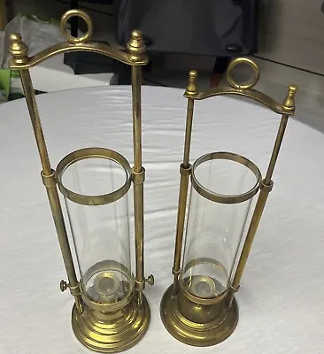 Buy *2* Vtg Brass Antique Lantern Candle Holders Victorian Decor Glass 16”18” Tall • 188.74£