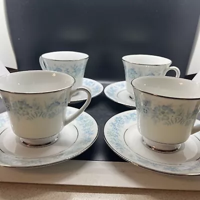 Buy Noritake Milford #2227 China Porcelain Cups & Saucers Set Of 4 Blue Flowers • 11.53£