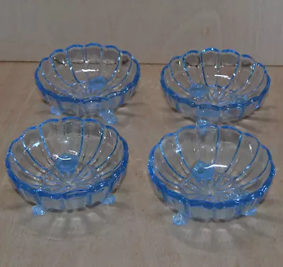 Buy Vintage Blue Glass Fruit Or Sweet Bowls 3 Footed SET OF 4 11.5cm / 4.5 Inch • 11.50£