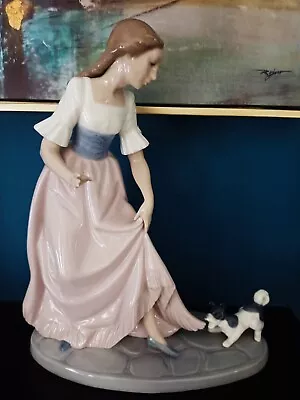 Buy Large Rare Heavy Nao By Lladro Young Lady Pulling Skirt Away From Playful Puppy • 9.50£