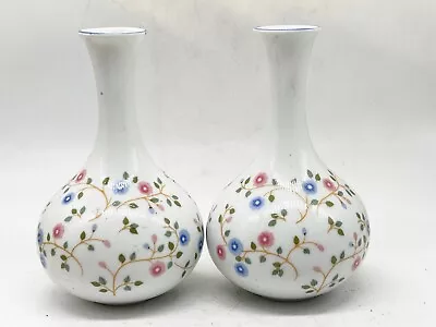 Buy Vintage Pair Of Ceramic Pottery Thin Stem Bud Vases St Michael Floral Pattern • 9.99£