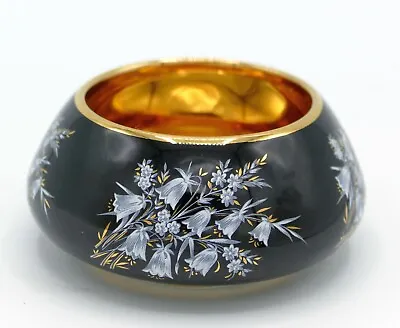 Buy Prinknash Pottery 24K Gold And Kiln Fired Round Trinket Dish Black White Flowers • 23.58£