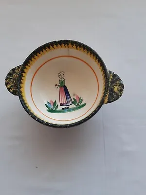 Buy Vintage Henriot Quimper Pottery Soup Bowl Lug Handles Breton Lady MIREILLE Fr. • 29.99£