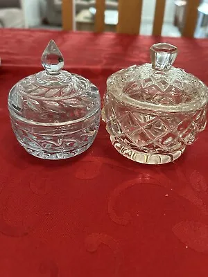 Buy Two Cut Glass Lidded Trinket Pots Dressing Table Vanity Jars Light Blue & Clear • 10£