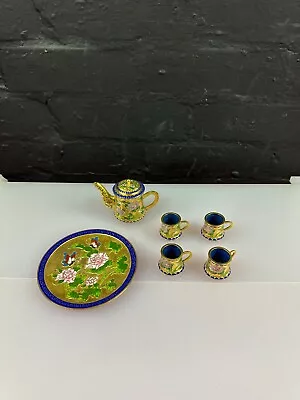 Buy Hand Made Raised Cloisonne Enameled Teapot 4 Cups And Plate • 29.99£