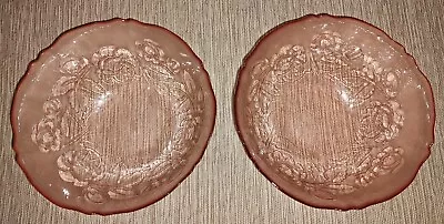 Buy Set Of Two Arcoroc France Pink Glass  Rose Rosaline Pattern Serving Bowls 9 1/4 • 36.94£
