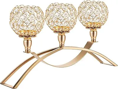 Buy Fancy Crystal 3 Arm Gold Crystal Candle Holder Ornaments - Arch Bridge Design... • 33£