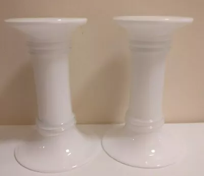 Buy 2 Vintage Retro Handcrafted White Glass Candlestick Holders Pair Two Ways Usage • 14.99£