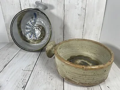 Buy Studio Pottery Gray Tan Speckled Stoneware Handled Soup Bowl Crocks Set Of 2 • 30.35£