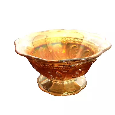 Buy Vintage  Carnival Marigold Deep Bowl With Deep Cut Glass Etching 7.5   Diameter • 9.99£