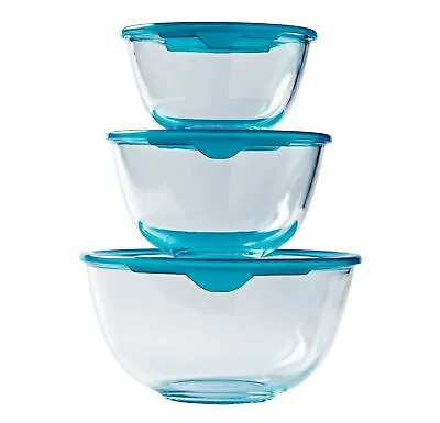 Buy Pyrex Mixing Bowl Set With Lids 05L / 1L / 2L Glass Set Of 3 Cook & Store • 16.99£