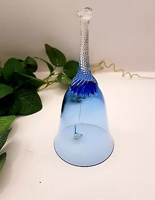 Buy Vintage 1970s Blue Blown Glass Art Glass Hand Bell With Twisted Stem • 5£