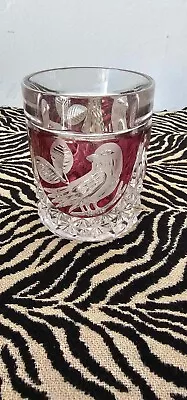 Buy Vintage Hofbauer Red Bird Design Cut Crystal Bohemian Drinking Glass • 1£