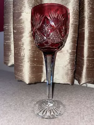 Buy Vintage Cranberry Crystal Tall Cut Wine Glass. • 21£