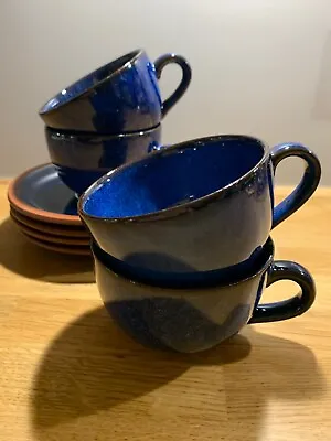 Buy 4 X Suffolk Tableware (Henry Watson Pottery) Blue Cups & Saucers • 27.50£