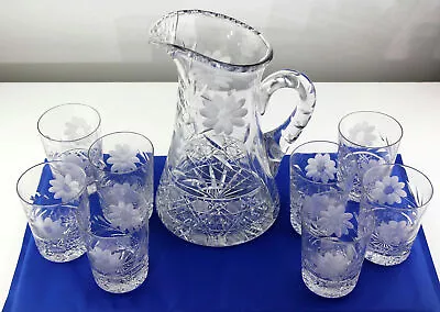 Buy ABP Antique American Brilliant Cut Glass 10  Water Pitcher W 8 Matching Tumblers • 497.30£
