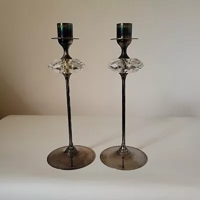 Buy A Pair Of Silver Plated Candles Candlesticks Crystal Glass Detail • 12.99£