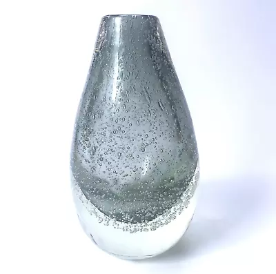 Buy MCM Scandinavian Style Grey Cased Glass Teardrop Vase Trapped Soda Bubbles 50s • 45£