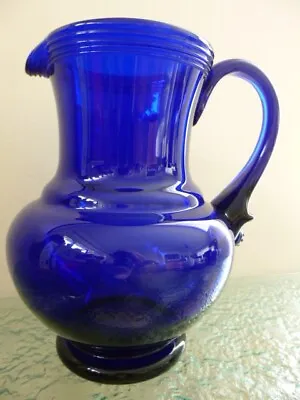 Buy Vintage Handmade Cobalt Blue Glass Jug / Vase 8  • 32.99£