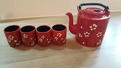 Buy Porcelain Tea Set With Sakura Cherry Blossom Red Teapot With Handle • 20£