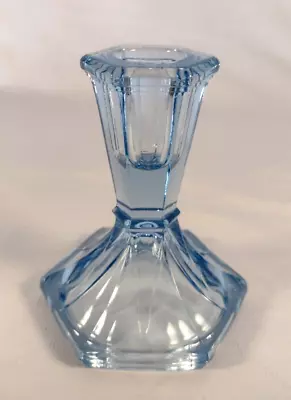 Buy Vintage Art Deco Aqua Blue Depression Pressed Glass 11cm Candle Stick Holder • 9.90£