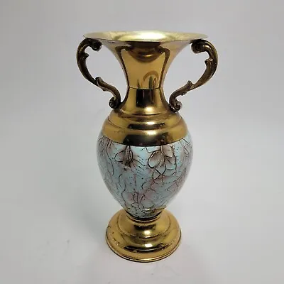 Buy Mid Century Modern Delftware Brass Vase Urn Double Handles 7.5  Tall • 17.03£