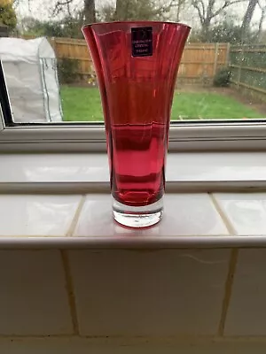 Buy Lovely Dartington Crystal Cranberry Glass Vase (Signed) 7  Tall • 9£