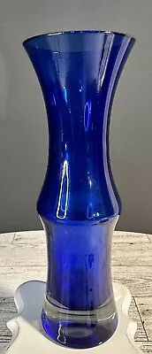 Buy VINTAGE COBALT BLUE GLASS VASE, Heavy Clear Bottom 7” • 9.48£