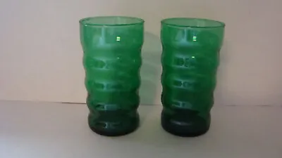 Buy Anchor Hocking Glass Vintage 40's/50's Forest Green Ribbed Beverage Tumblers - 2 • 11.38£