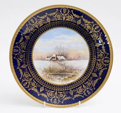 Buy Antique Wedgwood China Hand Painted Dessert/Cabinet Plate Winter Cottage • 99.99£