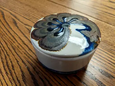 Buy Swirled Blue White Studio Art Pottery Round 4in Trinket Box Ceramic Mid Century • 12.28£